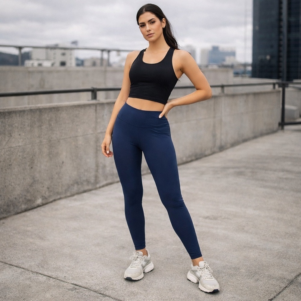 American Giant Navy High Rise Leggings Made USA Athleisure Size 6 Deep Blue